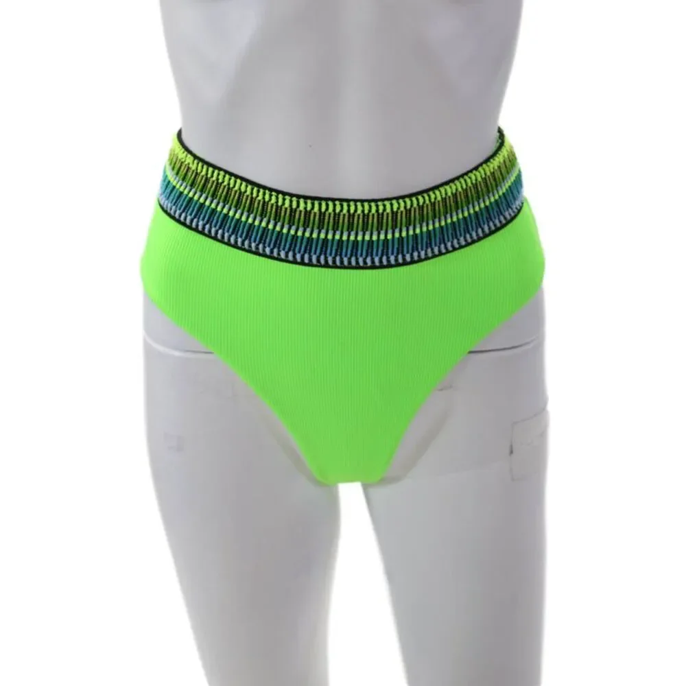 Peixoto Womens Stretch Embroidered High Cut Biki Bottoms Lime Green Size XS